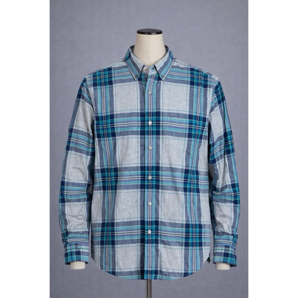 J.Crew Shirt Men's Medium Blue Gray Plaid Button Down Long Sleeve Casual